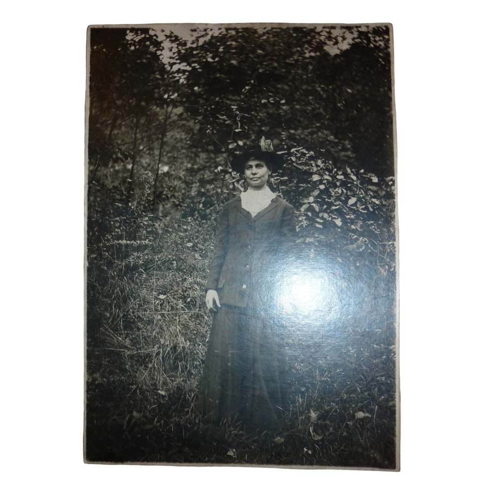 Antique 1900s Portrait Photo Victorian Edwardian Woman in Tailored Suit Hat 5x7